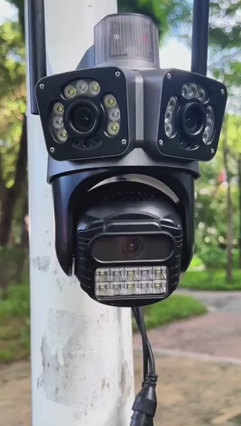 Sistema de Seguridad Inteligente con Triple Lente y Cobertura Total.
